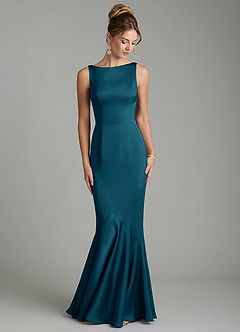 Azazie Tamera Bridesmaid Dresses Ink Blue Mermaid Pleated Stretch Satin Dress image4