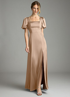 Azazie Fyona Suknie dla druhen Linia A Pofałdowany Satyna elastyczna Do ziemi Sukienka image7