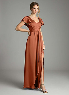 Azazie Omari Bridesmaid Dresses Cedar Rose A-Line Stretch Satin Dress image5