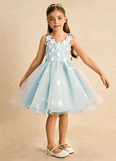 Azazie Junebug Flower Girl Dresses Ivory Sea Glass Ball-Gown Lace Tulle Dress image6