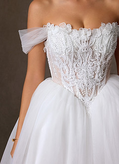 Azazie Sariyah Wedding Dresses Diamond White Ball-Gown Off the Shoulder Tulle Dress image8