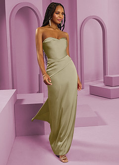 Barbie ♥ Azazie Jurken voor bruidsmeisjes Converteerbaar Jurk van Stretch Satijn met Kolom Strapless Mosgroen image7