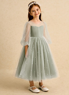 Azazie Trudy Flower Girl Dresses Pistachio Ball-Gown Sweetheart Neckline Tulle Dress image1