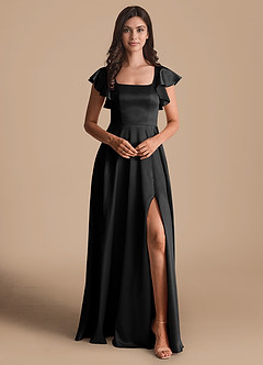 Azazie Bondi Bridesmaid Dresses Black A-Line Bow Metallic Satin Dress image2