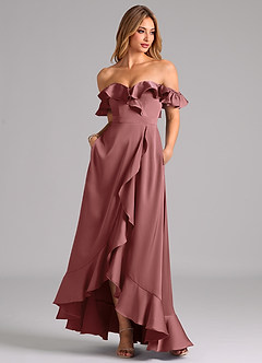Azazie Lyra Bridesmaid Dresses Amethyst A-Line Off the Shoulder Stretch Satin Convertible Dress image3