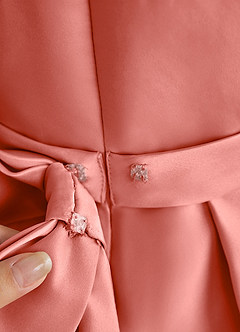 Azazie Princess Abiti da Ragazza di Fiori Abito A-Line in Raso Opaco Plissettato Salmone Rosa image7