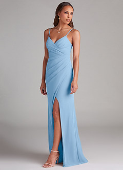 Azazie Maci Bridesmaid Dresses Powder Blue Sheath Pleated Chiffon Dress image3