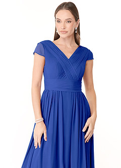 Azazie Organa Bridesmaid Dresses Royal Blue A-Line Pleated Chiffon Dress image4
