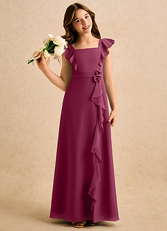 Azazie Soso Girls Formal Flower Girl Dresses Mulberry A-Line Pleated Chiffon Dress image1