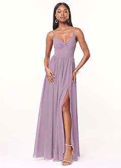 Azazie Zeya Bridesmaid Dresses Wisteria A-Line V-Neck Pleated Chiffon Dress image1