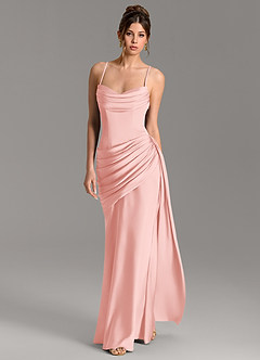 Azazie Zorah Vestidos de damas de honor Vestido Rosa Empolvado de Satén Elástico de Corte Sirena Convertible con Corsé image5