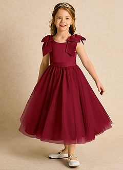 Azazie Serene Flower Girl Dresses Burgundy Ball-Gown Bow Matte Satin Dress image1