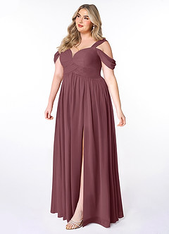 Azazie Lianne Bridesmaid Dresses Sangria A-Line Off the Shoulder Chiffon Dress image9