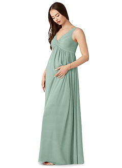 Azazie Yetta Maternity Bridesmaid Dresses A-Line V-Neck Gathered Chiffon Floor-Length Dress image4