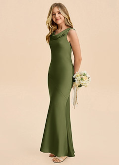 Azazie Rylina Junior Meerjungfrau-Linie Stretch-Satin Kleid Olivgrün image4