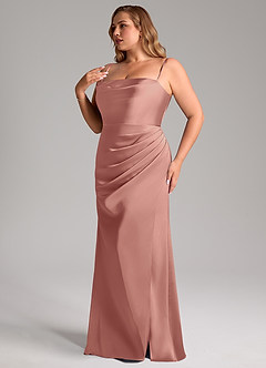 Azazie Leonis Bridesmaid Dresses Rosette Mermaid Pleated Stretch Satin Convertible Dress image13