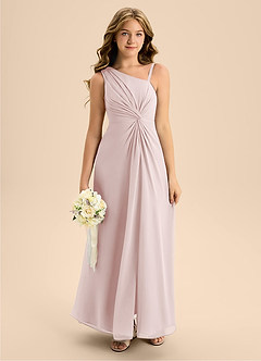 Azazie Brooke Junior Blushing Pink A-Line Side Slit Chiffon Dress image3