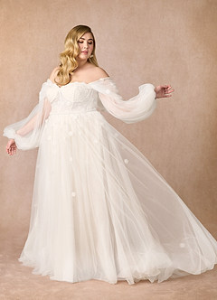 Azazie Airellie Abiti da Sposa Abito A-Line in Tulle a Spalla Scoperta Bianco Diamante Champagne image12