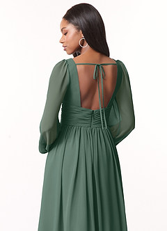 Azazie Norah Bridesmaid Dresses Sea Moss A-Line V-Neck Long Sleeve Chiffon Dress image3