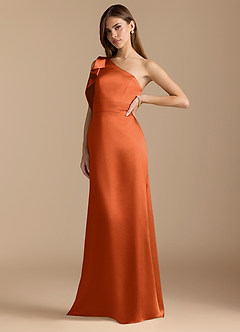 Azazie Rinna Bridesmaid Dresses Burnt Orange Mermaid Ruched Metallic Satin Dress image4