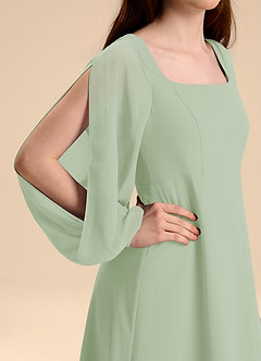 Azazie Bondi Junior Abito A-Line in Chiffon Blusa Verde Salvia image8