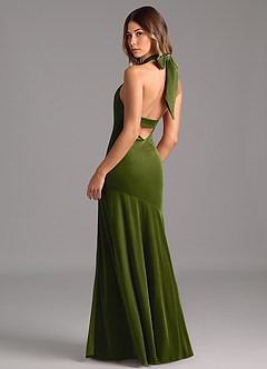 Azazie Drita Bridesmaid Dresses Olive A-Line Pleated Velvet Dress image2