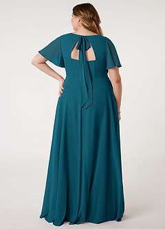 Azazie Kimber Bridesmaid Dresses Ink Blue A-Line Flounce Sleeve Chiffon Dress image10