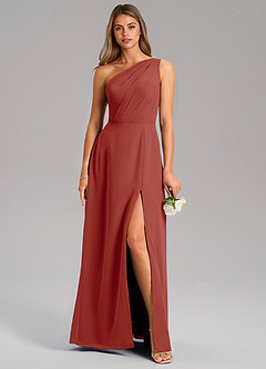 Azazie Phaedra Bridesmaid Dresses Terracotta A-Line One Shoulder Chiffon Dress image3