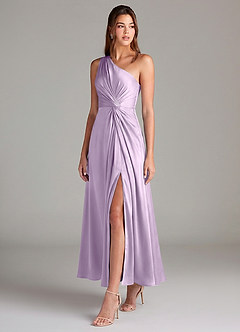 Azazie Brooke Robes de demoiselle d'honneur Robe Trapèze en Satin extensible Asymétrique Frostiges Flieder image4