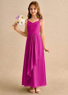 Azazie Zaida Girls Formal Flower Girl Dresses Fuchsia A-Line Pleated Chiffon Dress image6