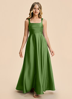 Azazie Azaria Junior Basil A-Line Pleated Stretch Satin Dress image5