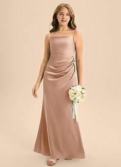 Azazie Renna Junior English Rose A-Line Pleated Stretch Satin Dress image1