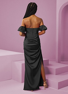 Barbie ♥ Azazie Jurken voor bruidsmeisjes Converteerbaar Jurk van Stretch Satijn met Kolom Off the Shoulder Zwart image9