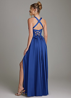 Azazie Francis Bridesmaid Dresses Royal Blue A-Line Corset Stretch Satin Dress image7
