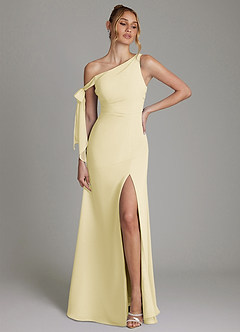 Azazie Aylin Final Sale Lemon Sorbet Sheath Off the Shoulder Chiffon Dress image1