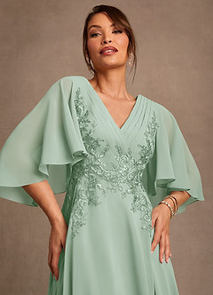 Azazie Tilda Brudens mor kjoler A-Line Blonder Chiffon Gulv-længde Kjole image5