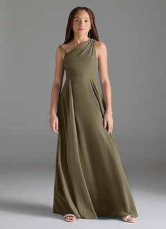 Azazie Dallas Junior Willow Green A-Line Pleated Chiffon Dress image3