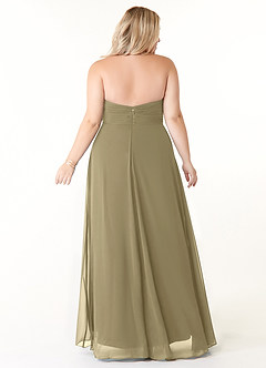 Azazie Tessie Vestidos de damas de honor Vestido de Musgo Verde de Gasa de Corte en A con Cuello en V plisado image7