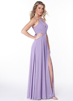Azazie Evalleen Robes de demoiselle d'honneur Robe Trapèze en Mousseline de soie Plissée Lilas image5
