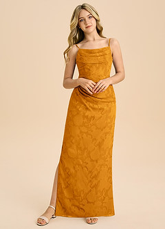 Azazie Mai Junior Butterscotch Sheath Pleated Floral Burnout Dress image5