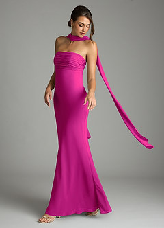 Azazie Saylor Vestidos de damas de honor Vestido de Fucsia de Gasa de Corte Sirena con Sin tirantes image8