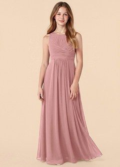 Azazie Skyla Junior Vestido de Rosa Polvorienta de Gasa de Corte en A con Plisado image3