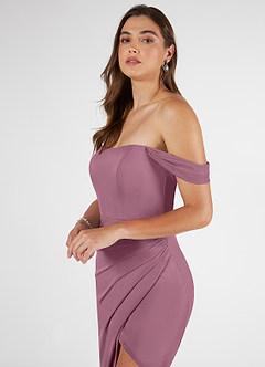 Azazie Kit Bridesmaid Dresses Vintage Mauve Mermaid Off the Shoulder Mesh Dress image5