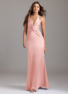 Azazie Valerie Bridesmaid Dresses Powder Pink Mermaid Pleated Stretch Satin Dress image10