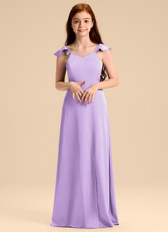 Azazie Everett Junior Vestido de Lila de Satén Elástico de Corte en A con Lazo image4