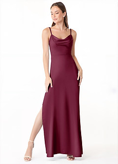 Azazie Alaija Bridesmaid Dresses Mulberry Mermaid Side Slit Stretch Satin Dress image2