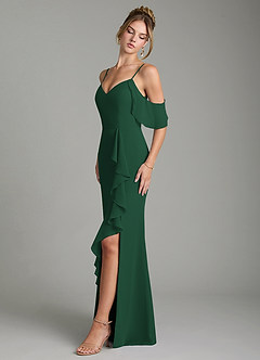 Azazie Alexys Vestidos de damas de honor Vestido de Verde Oscuro de Gasa de Corte Recto con Vestidos sin tirantes image4
