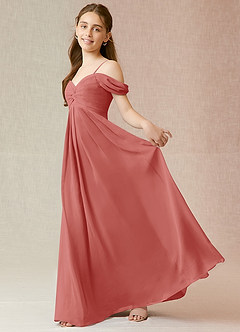 Azazie Kaitlynn Junior A라인 오프 더 숄더 쉬폰 플로어 길이 주니어 신부 들러리 드레스 image3