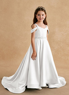Azazie Jodi vestidos de niña de las flores Vestido de Blanco de Satin Mate de Corte en A image3