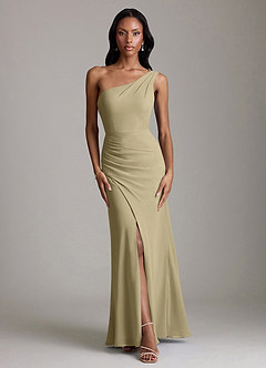 Azazie Madelyn Bridesmaid Dresses Moss Green Mermaid One Shoulder Chiffon Convertible Dress image7